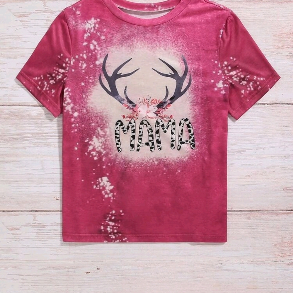 Pink Short Sleeve Tee with Antler Design